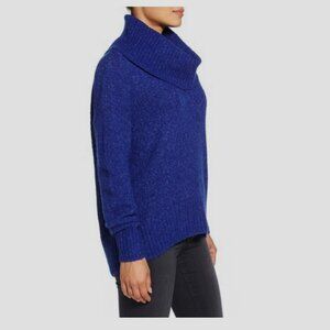 Royal Blue Cowl Neck Long Sleeve Sweater Acrylic With Metallic